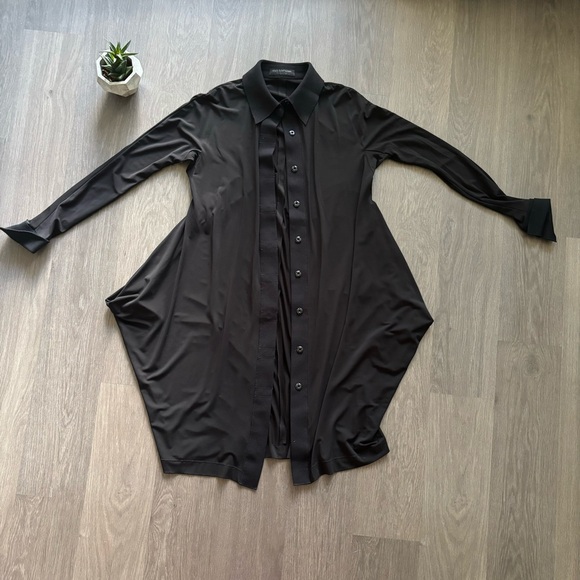 Maison Marie Saint Pierre Black Collared Shirt Dress with Drape Pocket Detail - Picture 2 of 14